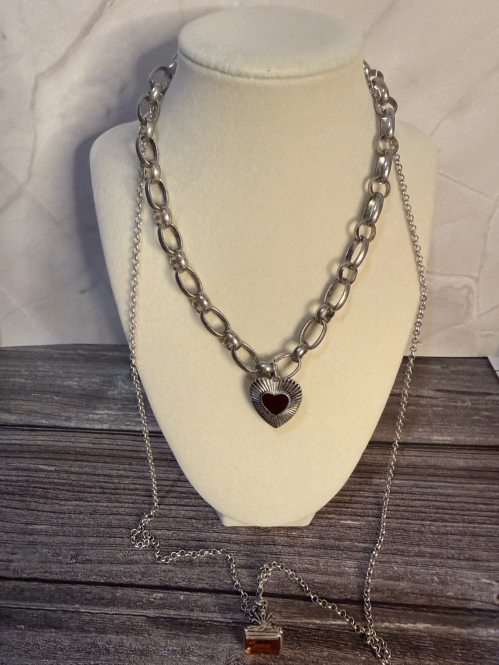 NWT Free People layered necklace silver & rust heart